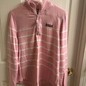 Vineyard Vines Pink and White Quarter-Zip